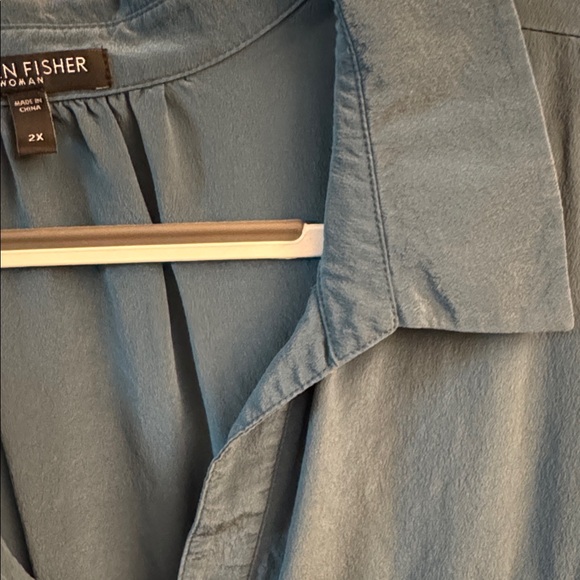 Eileen Fisher Blue Crepe Silk Blouse - Picture 8 of 9